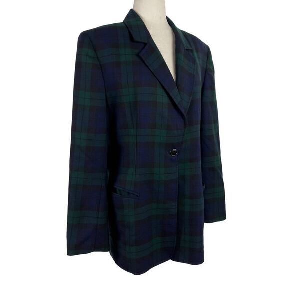 Brooks Brothers Tartan Plaid Green Black Watch Single Breasted Wool Blazer SZ 14 - Picture 7 of 16